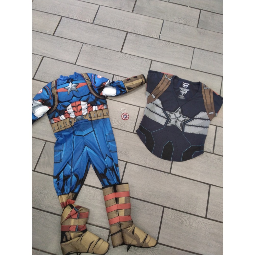 Marvel Captain America Costume Jumpsuit Shirt Keychain Bundle Small Avengers